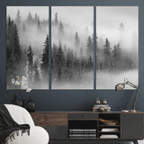 57235-MGV-CV-36X24-Misty Pine Forest Wall Art – Black and White Mountain Landscape Canvas Print, Nature Woodland Decor for Living Room, Bedroom or