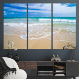 20660-MGV-CV-36X24-Ocean Wave Beach Wall Art – Serene Blue Sea and Sandy Shore Canvas Print, Coastal Landscape Photography Decor for Living Room or