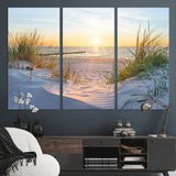 48907-MGV-CV-36X24-Beach Sunset Wall Art – Coastal Sand Dunes and Ocean View Canvas Print, Serene Seaside Landscape Painting for Living Room, Bedroom