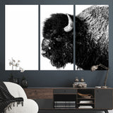 68780-MGV-CV-36X24-Bison Close-Up Wall Art – Black and White Buffalo Canvas Print, Rustic Wildlife Photography Decor for Living Room, Office, or