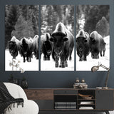 62434-MGV-CV-36X24-Bison Herd Wall Art – Majestic Black and White Buffalo Canvas Print, Wildlife Nature Photography Decor for Living Room, Office or