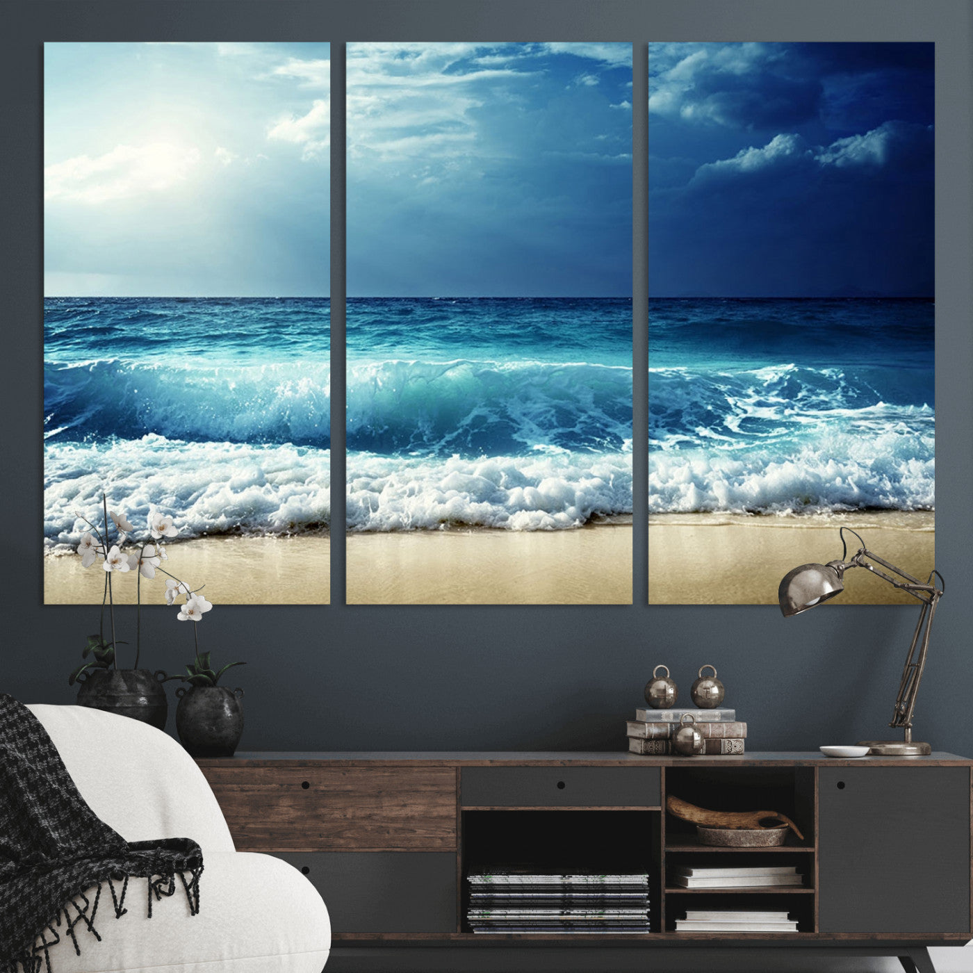 84116-MGV-CV-36X24-Ocean Wave Wall Art – Blue Sea and Beach Canvas Print, Coastal Seascape Photography Artwork for Living Room, Bedroom, or Office