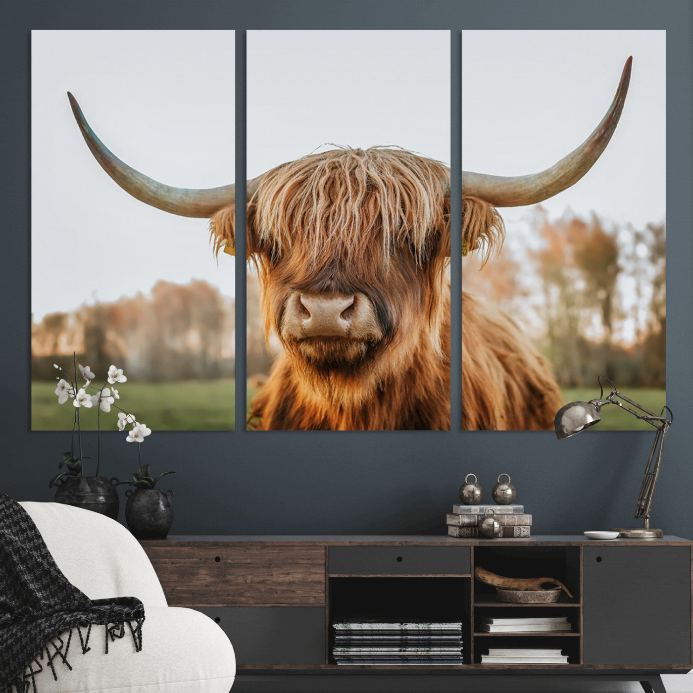 64824-MGV-CV-36X24-Highland Cow Wall Art – Rustic Scottish Bull Canvas Print, Farmhouse Animal Decor for Living Room, Bedroom, Office or Cabin
