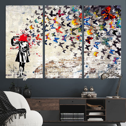 88654-MGV-CV-36X24-Butterfly Explosion Graffiti Wall Art – Street Art Canvas Print, Colorful Butterfly Spray Mural, Modern Abstract Urban Wall Decor