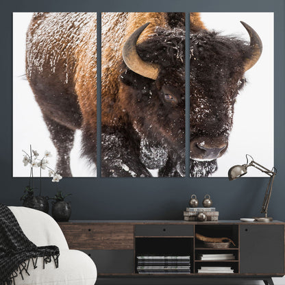65605-MGV-CV-36X24-Snow Bison Wall Art – Close Up Buffalo Canvas Print, Rustic Western Wildlife Photography, Farmhouse Cabin Lodge Decor for Living