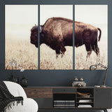 48406-MGV-CV-36X24-American Bison Wall Art – Rustic Buffalo Canvas Print in Prairie Field, Western Wildlife Photography Decor for Cabin, Lodge,