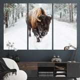 10109-MGV-CV-36X24-Majestic Bison Winter Wall Art – Snowy Forest Buffalo Canvas Print, Rustic Wildlife Photography Decor for Cabin, Lodge, Living