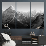 10775-MGV-CV-36X24-Snow Capped Mountain Wall Art – Black and White Canvas Print of Majestic Peaks, Nature Landscape Photography for Office, Bedroom,