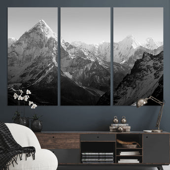 10775-MGV-CV-36X24-Snow Capped Mountain Wall Art – Black and White Canvas Print of Majestic Peaks, Nature Landscape Photography for Office, Bedroom,