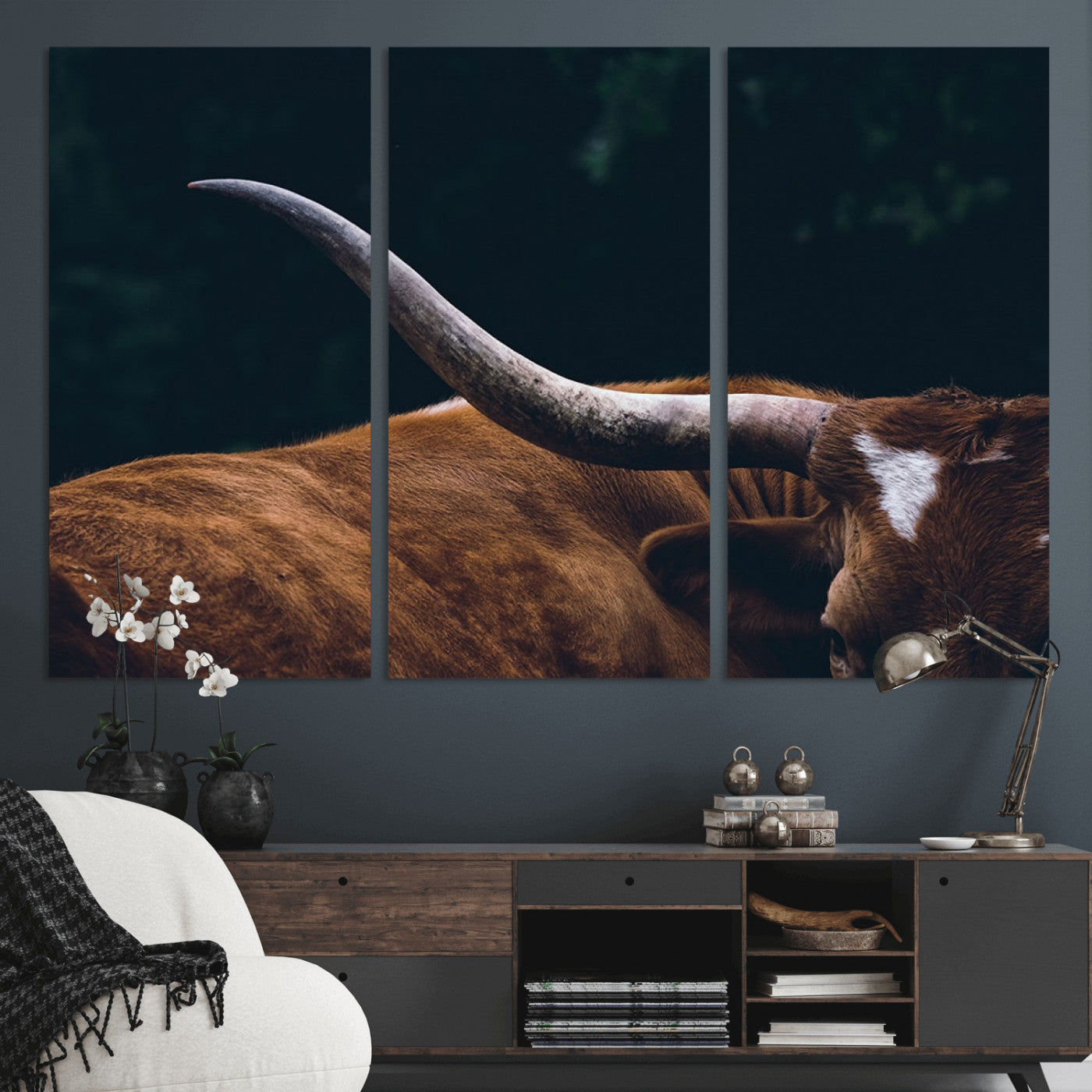 55197-MGV-CV-36X24-Texas Longhorn Wall Art – Rustic Western Bull Horn Canvas Print and Farmhouse Country Animal Decor for Living Room, Office or