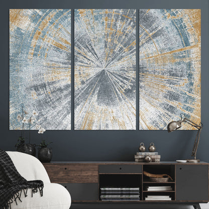 17631-MGV-CV-36X24-Radiant Burst Wall Art – Abstract Sunburst Canvas Print in Blue and Gold, Modern Geometric Painting for Living Room, Office or