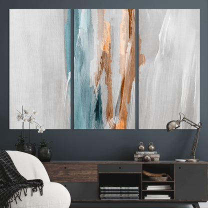 66154-MGV-CV-36X24-Abstract Brushstroke Wall Art – Modern Teal and Gold Canvas Print, Minimalist Contemporary Painting for Living Room, Bedroom, or
