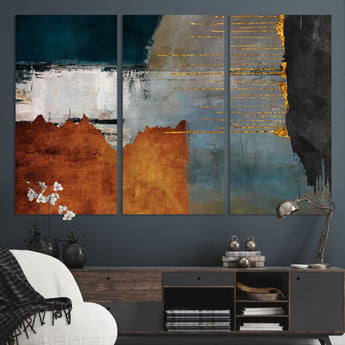 35026-MGV-CV-36X24-Abstract Canvas Wall Art – Modern Teal, Rust, Black and Gold Textured Painting, Contemporary Decor for Living Room, Bedroom or