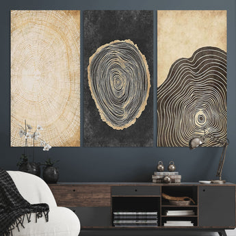 77785-MGV-CV-36X24-Tree Ring Abstract Wall Art – Rustic Wood Growth Pattern Canvas Prints, Modern Nature-Inspired Decor for Living Room or Office