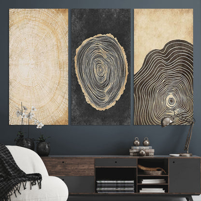 77785-MGV-CV-36X24-Tree Ring Abstract Wall Art – Rustic Wood Growth Pattern Canvas Prints, Modern Nature-Inspired Decor for Living Room or Office