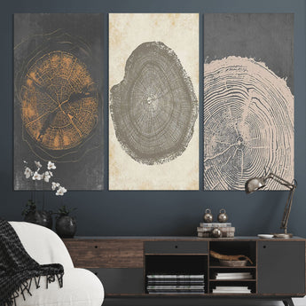 80725-MGV-CV-36X24-Wood Tree Rings Wall Art Canvas Print, Framed Tree Rings Art Picture Print, Abstract Tree Rings Perfect Modern Boho Decor Artwork