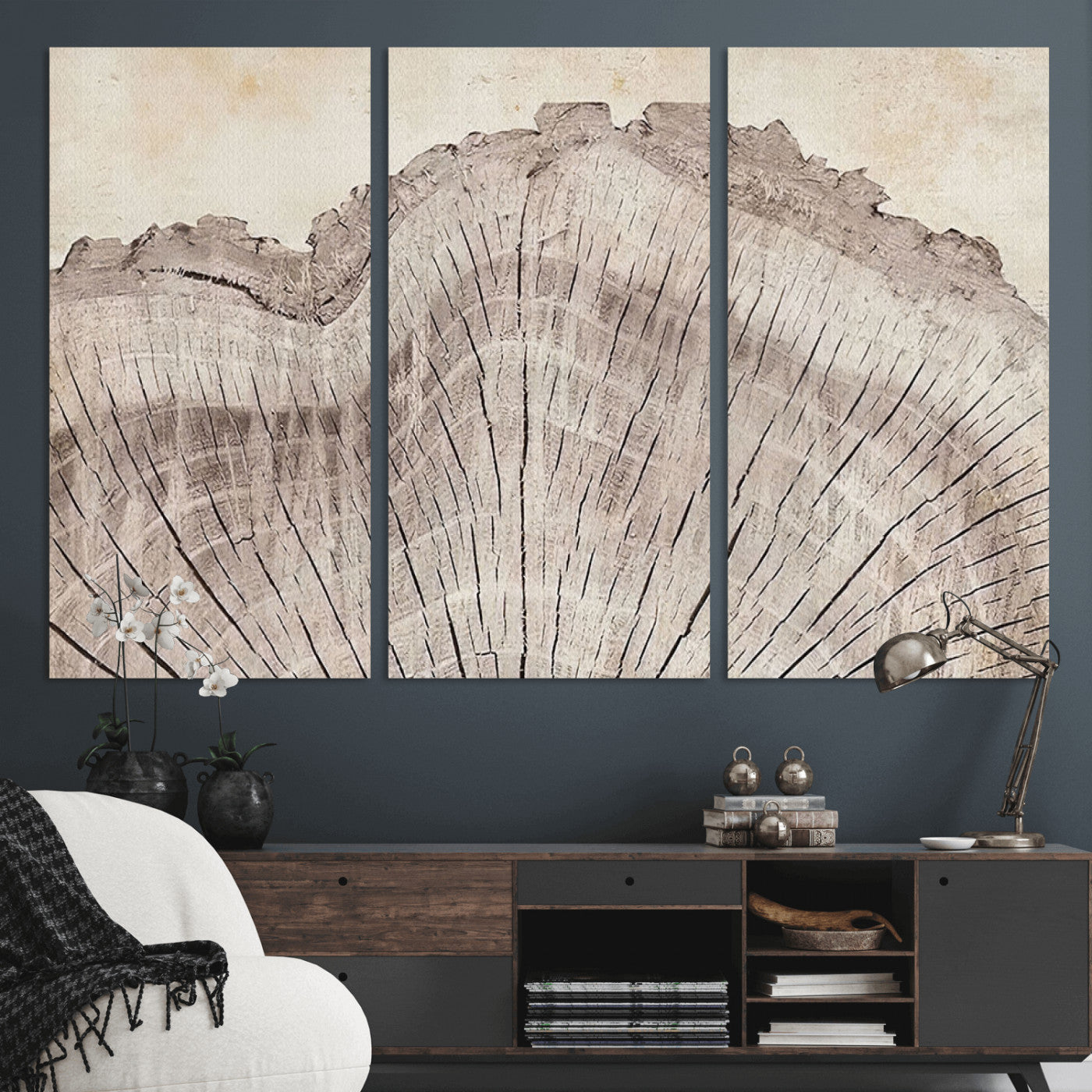 67528-MGV-CV-36X24-Wood Ring Wall Art Canvas Print, Framed Tree Ring Art Picture Print, Rustic Tree Ring Perfect Neutral Boho Decor Artwork