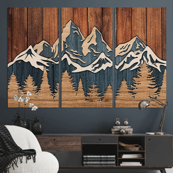 41330-MGV-CV-36X24-Rustic Mountain Wall Art – Wooden Nature Scene with Trees and Peaks, Handmade 3D Layered Decor for Living Room, Cabin or Office