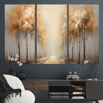 95004-MGV-CV-36X24-Autumn Forest Path Wall Art – Hand Painted Canvas Print with Golden Trees, Modern Nature Landscape Decor for Living Room, Bedroom