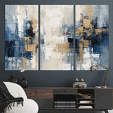 44344-MGV-CV-36X24-Abstract Blue and Gold Wall Art – Modern Hand Painted Canvas Print, Contemporary Textured Painting for Living Room, Bedroom or