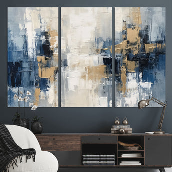44344-MGV-CV-36X24-Abstract Blue and Gold Wall Art – Modern Hand Painted Canvas Print, Contemporary Textured Painting for Living Room, Bedroom or