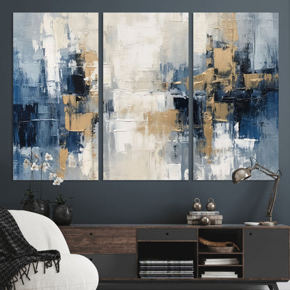 44344-MGV-CV-36X24-Abstract Blue and Gold Wall Art – Modern Hand Painted Canvas Print, Contemporary Textured Painting for Living Room, Bedroom or