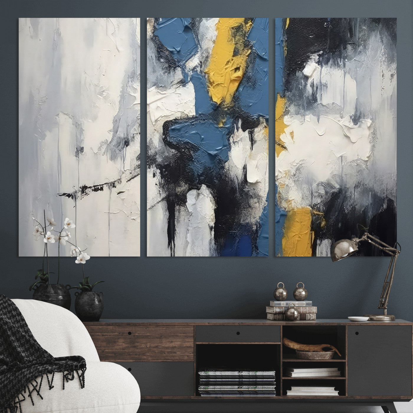 63850-MGV-CV-36X24-Abstract Blue and Yellow Wall Art – Modern Textured Canvas Painting, Bold Contemporary Artwork for Living Room, Bedroom or Office