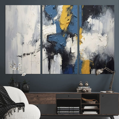 63850-MGV-CV-36X24-Abstract Blue and Yellow Wall Art – Modern Textured Canvas Painting, Bold Contemporary Artwork for Living Room, Bedroom or Office