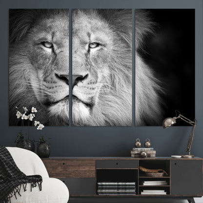 94453-MGV-CV-36X24-Lion Portrait Wall Art – Black and White King of the Jungle Canvas Print, Safari Wildlife Decor for Office, Bedroom, or Living