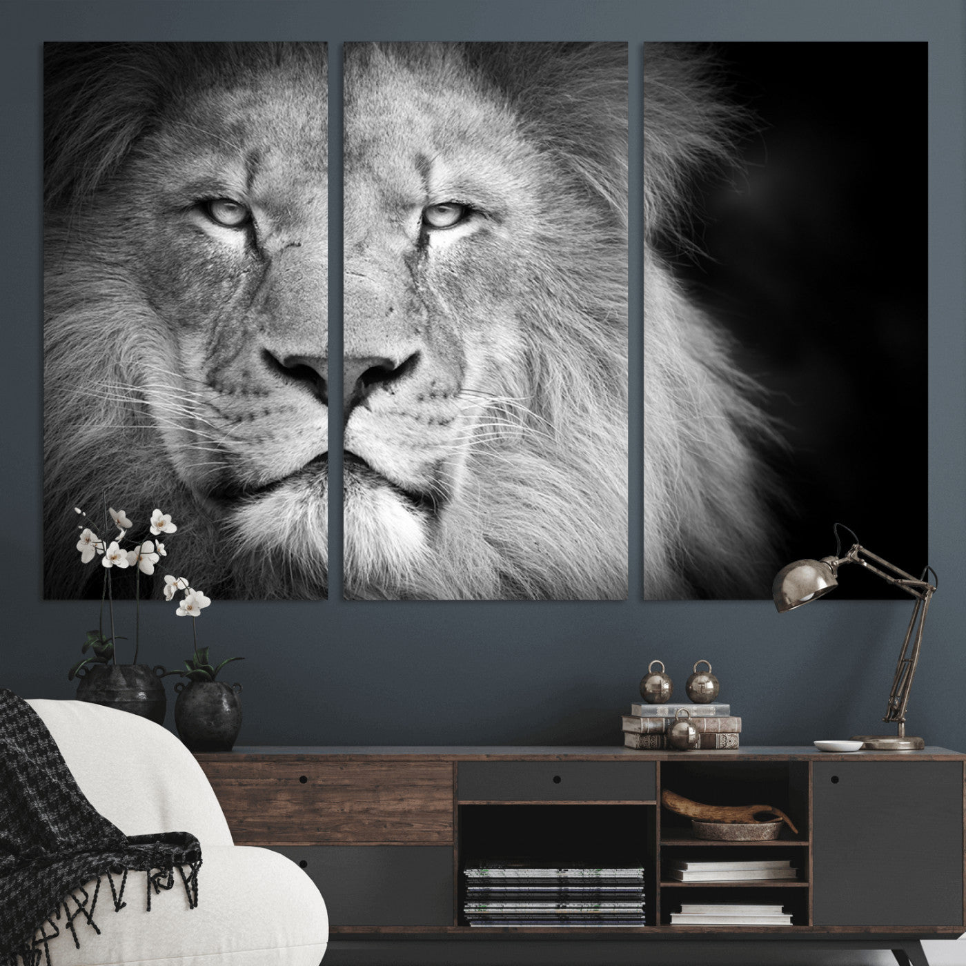 94453-MGV-CV-36X24-Lion Portrait Wall Art – Black and White King of the Jungle Canvas Print, Safari Wildlife Decor for Office, Bedroom, or Living