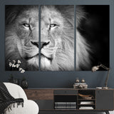 94453-MGV-CV-36X24-Lion Portrait Wall Art – Black and White King of the Jungle Canvas Print, Safari Wildlife Decor for Office, Bedroom, or Living