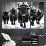 79872-MGV-CV-36X24-Bison Herd Wall Art – Black and White Buffalo on Snow Canvas Print, Rustic Wildlife Decor for Lodge, Cabin, or Living Room