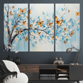 59455-MGV-CV-36X24-Butterfly Tree Branch Wall Art – Blue and Yellow Abstract Canvas Print, Modern Nature Artwork for Living Room, Bedroom or Office