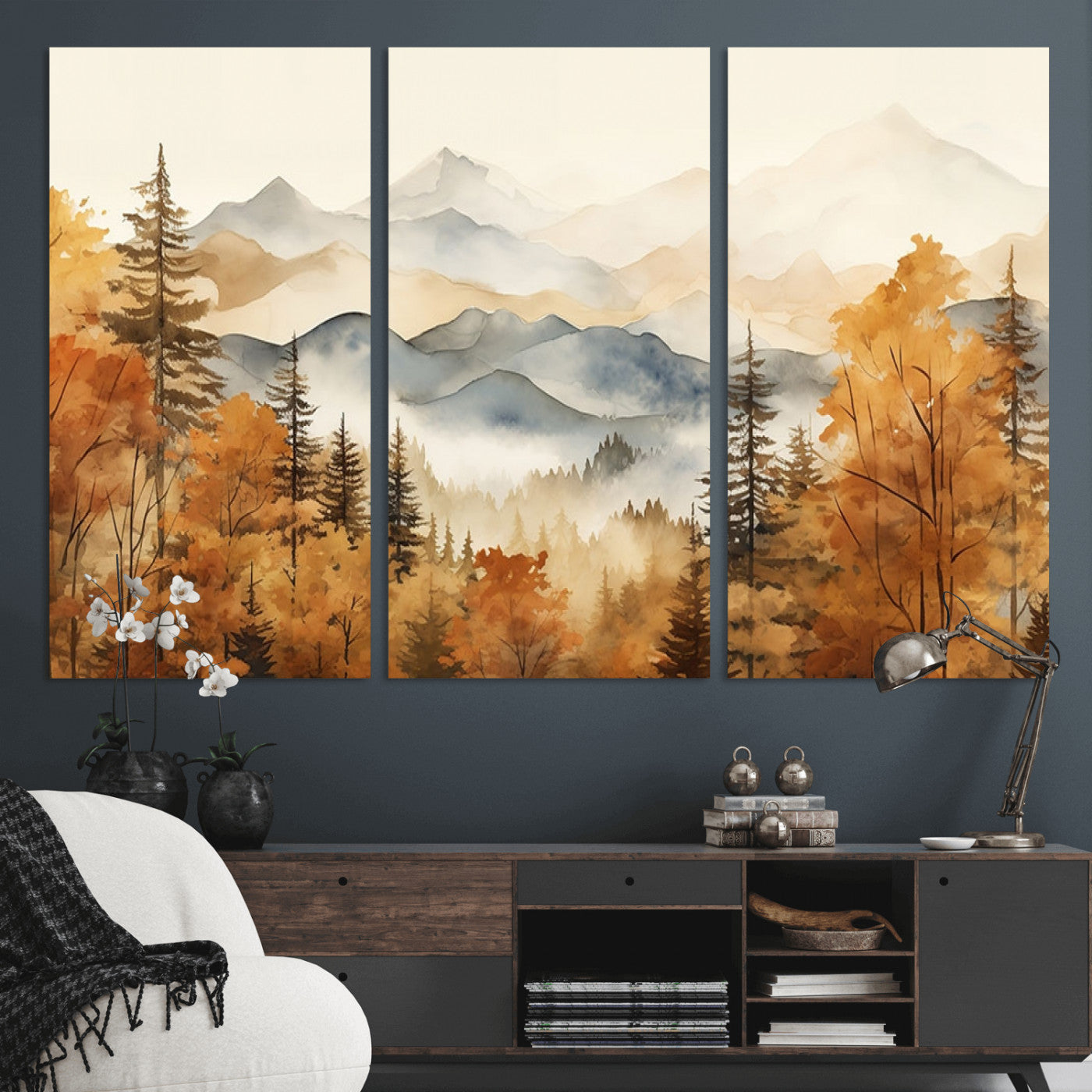 72950-MGV-CV-36X24-Autumn Mountain Forest Wall Art – Golden Fall Landscape Canvas Print, Nature-Inspired Home Decor for Living Room, Bedroom or