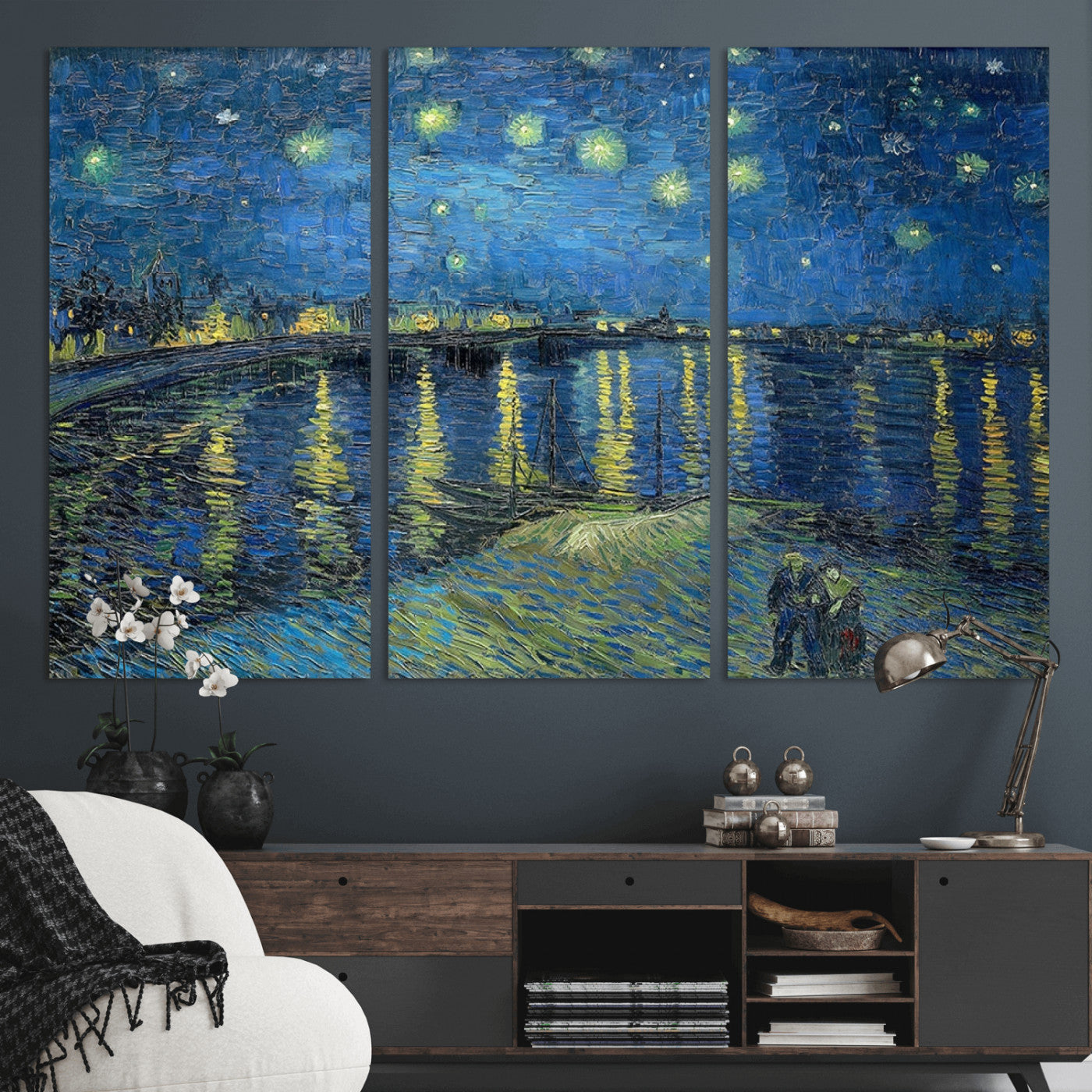 94605-MGV-CV-36X24-Starry Night Over the Rhone Wall Art – Vincent van Gogh Canvas Print, Famous Impressionist Painting for Living Room, Office