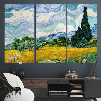 97252-MGV-CV-36X24-Wheat Field with Cypress – Van Gogh Wall Art, Impressionist Landscape Canvas Print, Rustic Home Decor for Living Room or Office