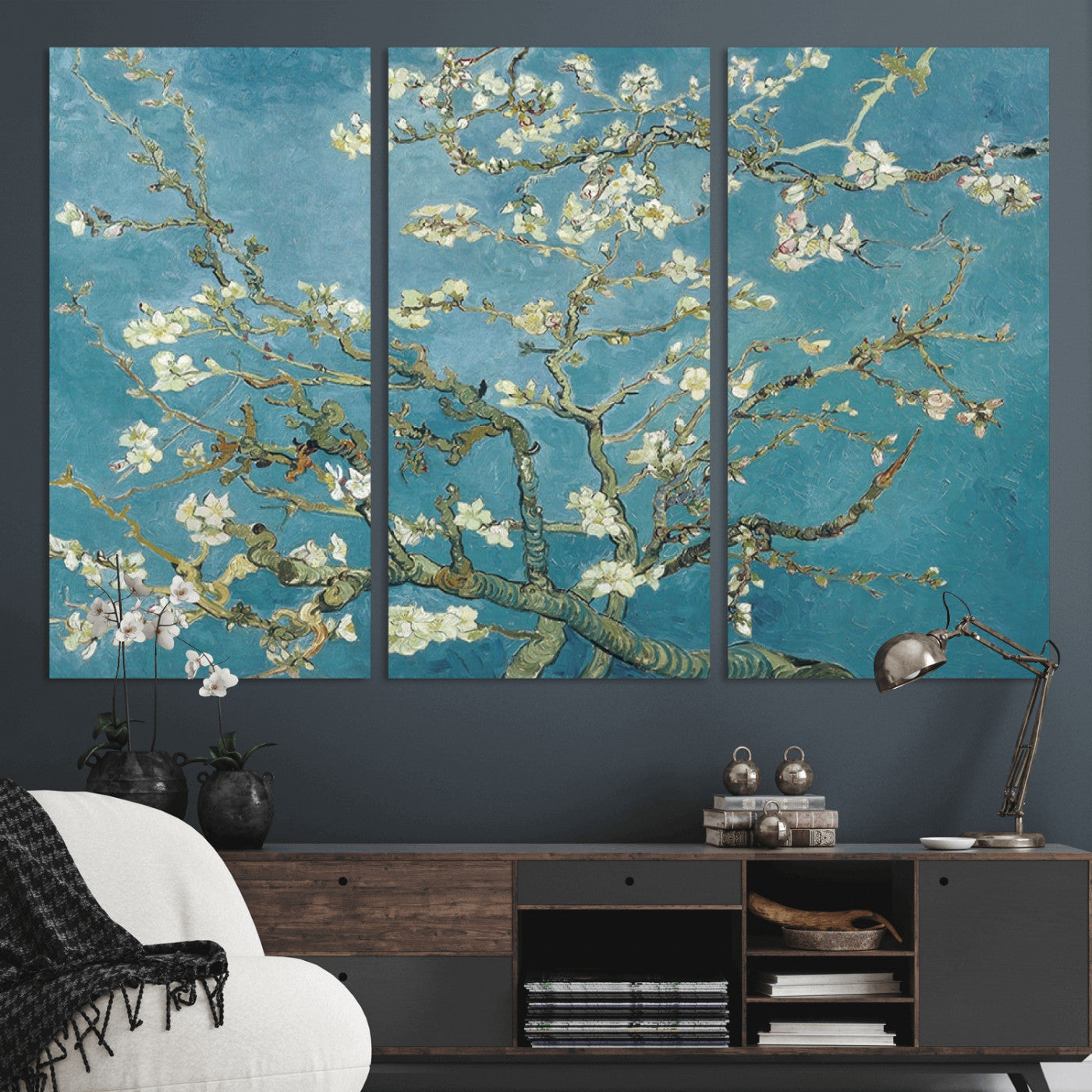 65607-MGV-CV-36X24-Almond Blossom Wall Art – Van Gogh Blue Floral Canvas Print, Elegant Impressionist Painting Decor for Living Room, Bedroom or