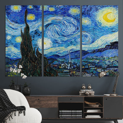 39177-MGV-CV-36X24-Starry Night Wall Art – Vincent van Gogh Famous Painting Canvas Print, Timeless Starry Sky Decor for Living Room, Bedroom or
