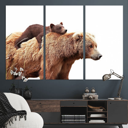 76943-MGV-CV-36X24-Mom Bear Wall Art Canvas Print, Framed Bear Photography Art Picture Print, Rustic Bear and Cub Perfect Rustic Farmhouse Decor