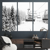 70609-MGV-CV-36X24-Snowy Ski Lift Wall Art – Black and White Winter Mountain Landscape Canvas Print, Rustic Lodge Decor for Cabin, Living Room or