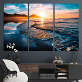 26494-MGV-CV-36X24-Ocean Sunset Wall Art – Scenic Beach Canvas Print with Waves and Mountains, Coastal Seascape Photography for Living Room, Bedroom