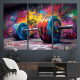13549-MGV-CV-36X24-Graffiti Gym Wall Art Canvas Print, Framed Graffiti Barbell Art Picture Print, Weightlifting Perfect Fitness Studio Decor Artwork