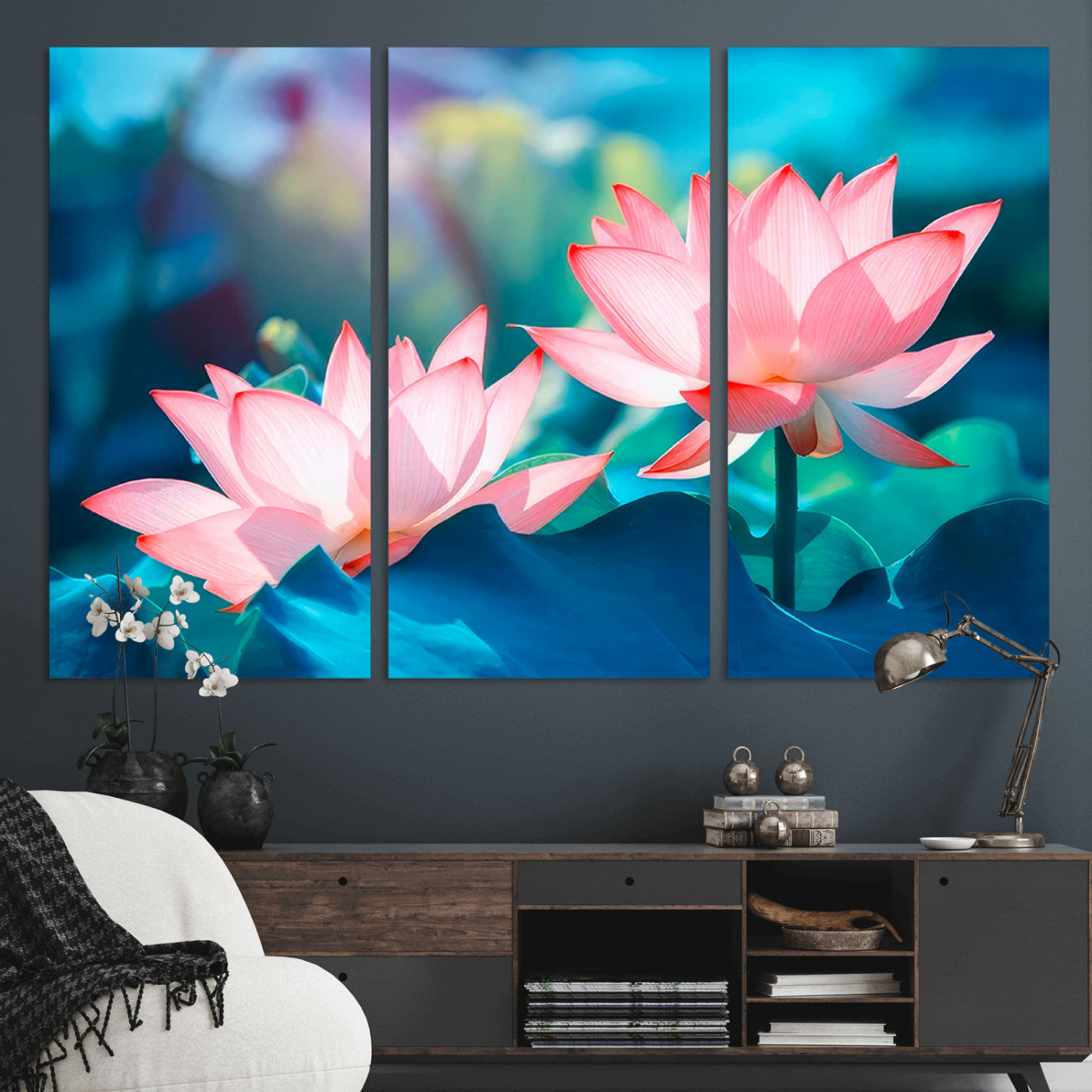 32559-MGV-CV-36X24-Lotus Flower Wall Art – Pink Water Lily Canvas Print, Tranquil Nature Decor for Living Room, Bedroom or Meditation Space