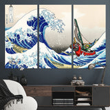 19450-MGV-CV-36X24-Great Wave Adventure Wall Art – Japanese Style Ocean Canvas Print, Fantasy Sailing Decor for Living Room, Bedroom or Office