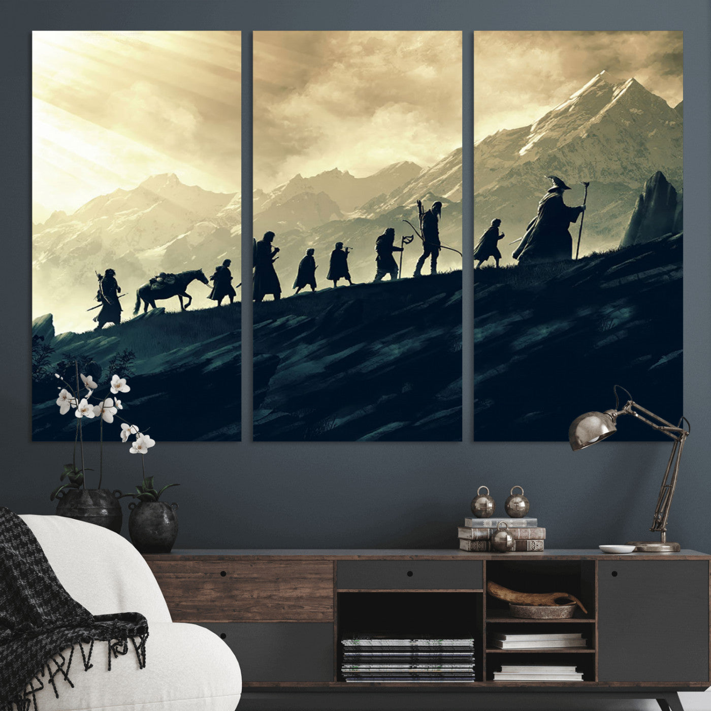 41574-MGV-CV-36X24-Fellowship Journey Wall Art – Epic Fantasy Adventure Canvas Print, Mountain Landscape Decor for Living Room, Office or Man Cave