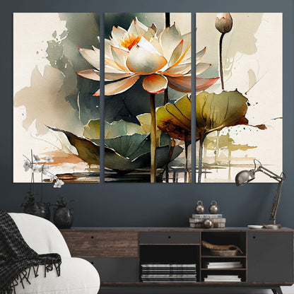 62531-MGV-CV-36X24-Lotus Flower Wall Art – Watercolor Botanical Canvas Print, Tranquil Nature Artwork for Living Room, Bedroom or Meditation Space