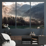 61116-MGV-CV-36X24-Misty Mountain Lake Wall Art – Tranquil Foggy Forest and Lake Canvas Print, Scenic Nature Landscape Decor for Living Room or