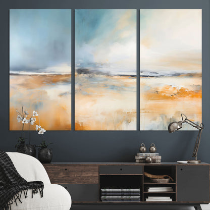 92764-MGV-CV-36X24-Abstract Landscape Wall Art – Modern Blue and Orange Canvas Print, Large Minimalist Painting for Living Room, Bedroom, Office or