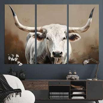 61423-MGV-CV-36X24-Longhorn Bull Wall Art – Rustic Western Texas Steer Canvas Print, Cowboy Farmhouse Decor for Living Room, Bedroom, Office or Ranch