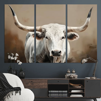 61423-MGV-CV-36X24-Longhorn Bull Wall Art – Rustic Western Texas Steer Canvas Print, Cowboy Farmhouse Decor for Living Room, Bedroom, Office or Ranch